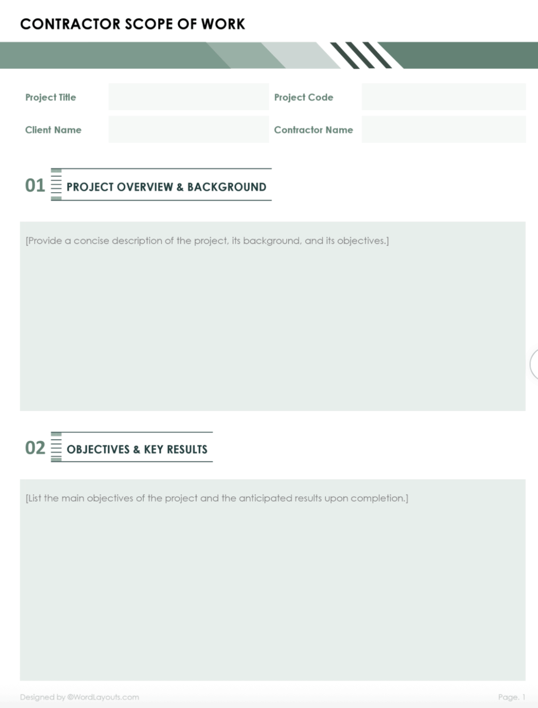 Contractor Scope of Work Templates by WordLayouts: Editable framework with revisions based on client needs
