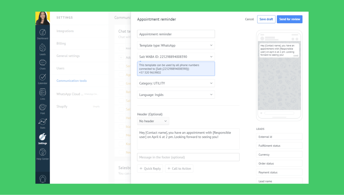 Appointment reminders: Whatsapp Business Automation 