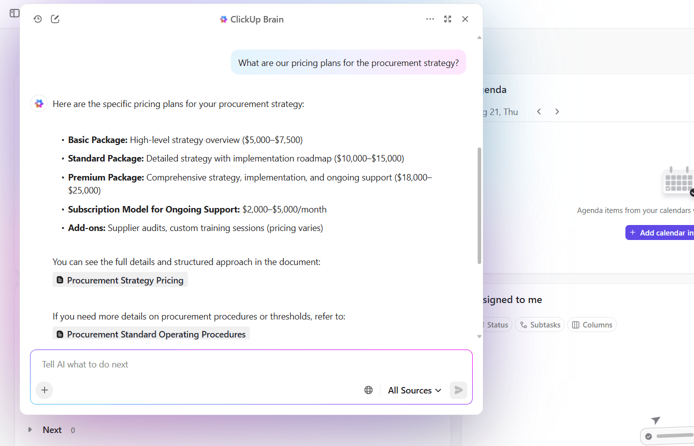 ClickUp Brain for advanced data analysis across enterprise systems