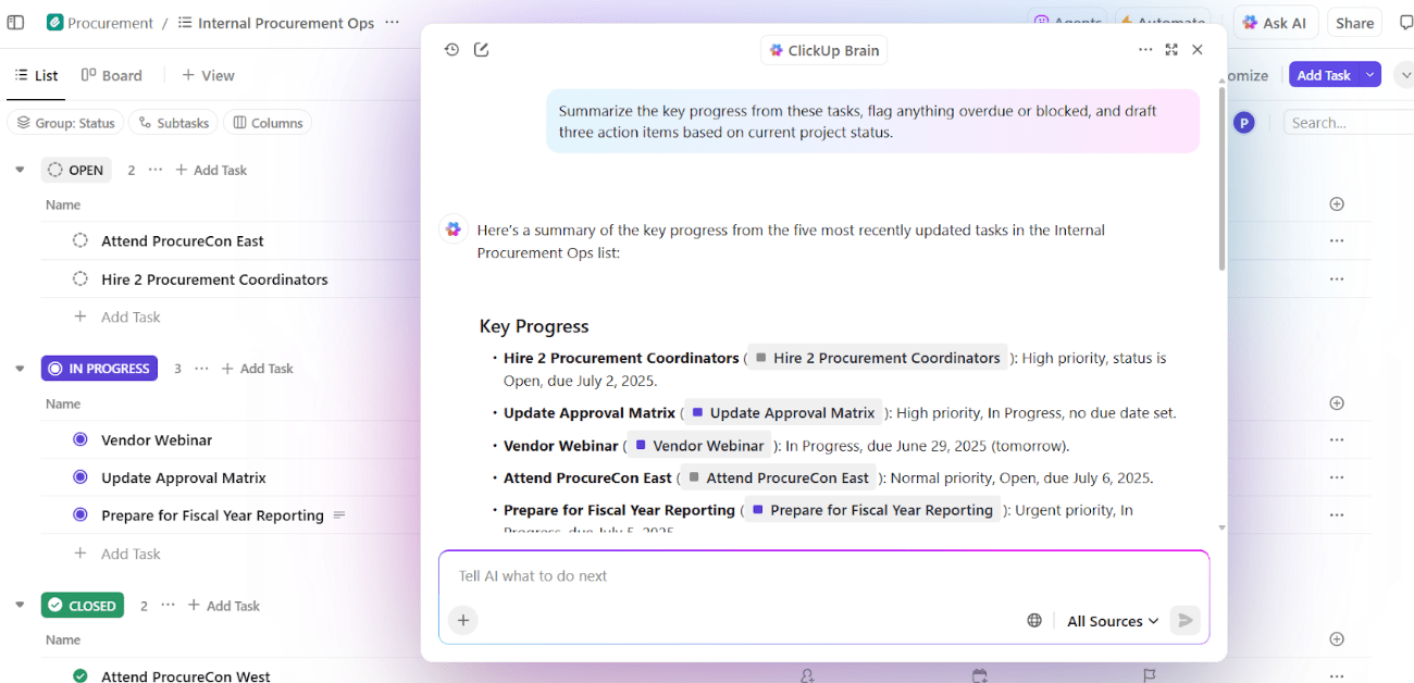 ClickUp Brain: Replace AI tools like ChatGPT to identify trends and key points
