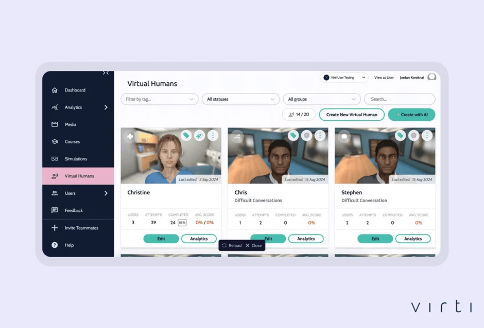 virti: ai for employee training