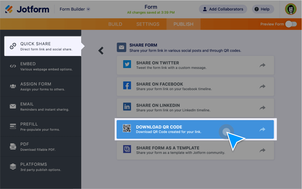 Aangepast delen en QR-codes genereren met Jotform