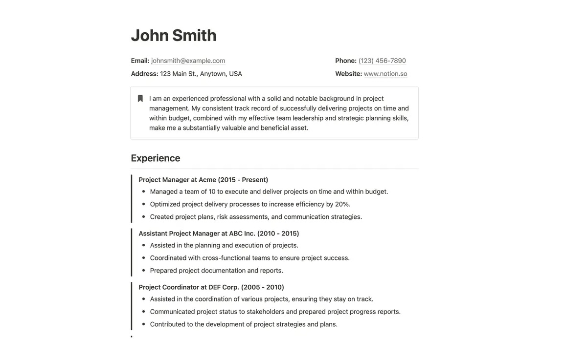 Notion Professional Designer Resume Template: Streamlined structure to present expertise and career milestones