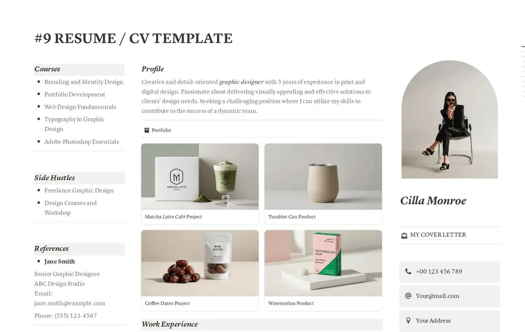 Notion Resume With Cover Letter Portfolio: Combine resume with cover letter and portfolio in one space