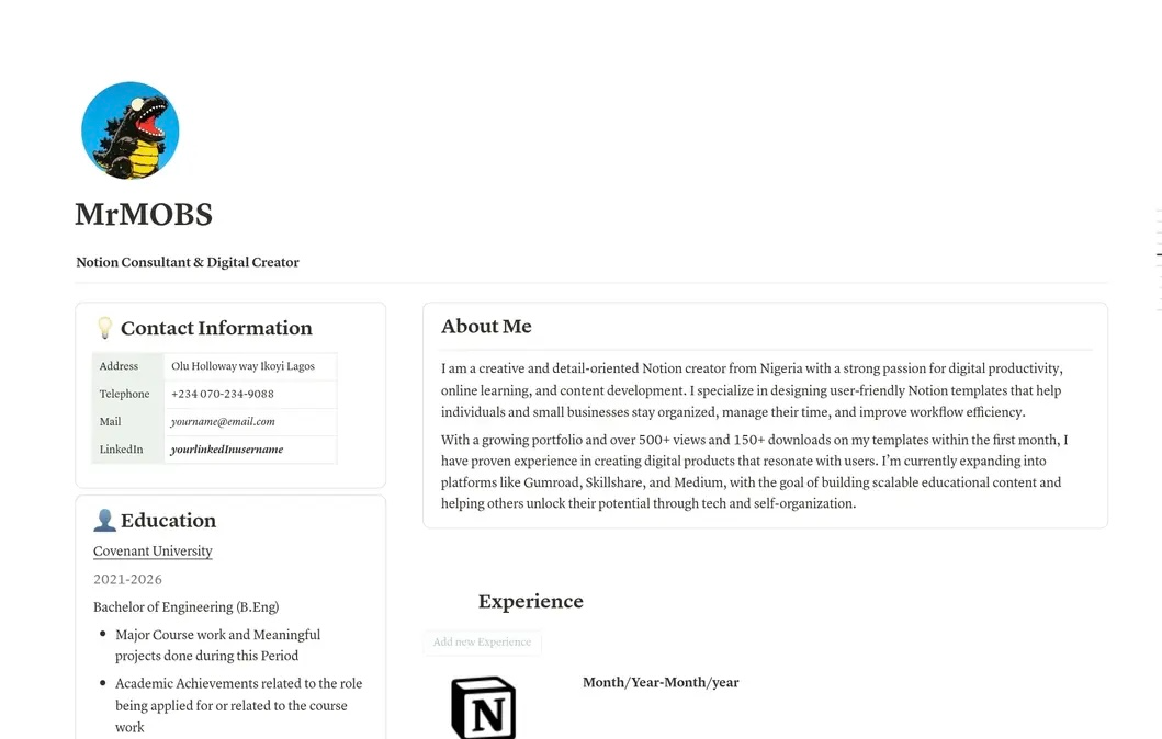 Student Resume Template: Easy to use template tailored for student experience and academic projects
