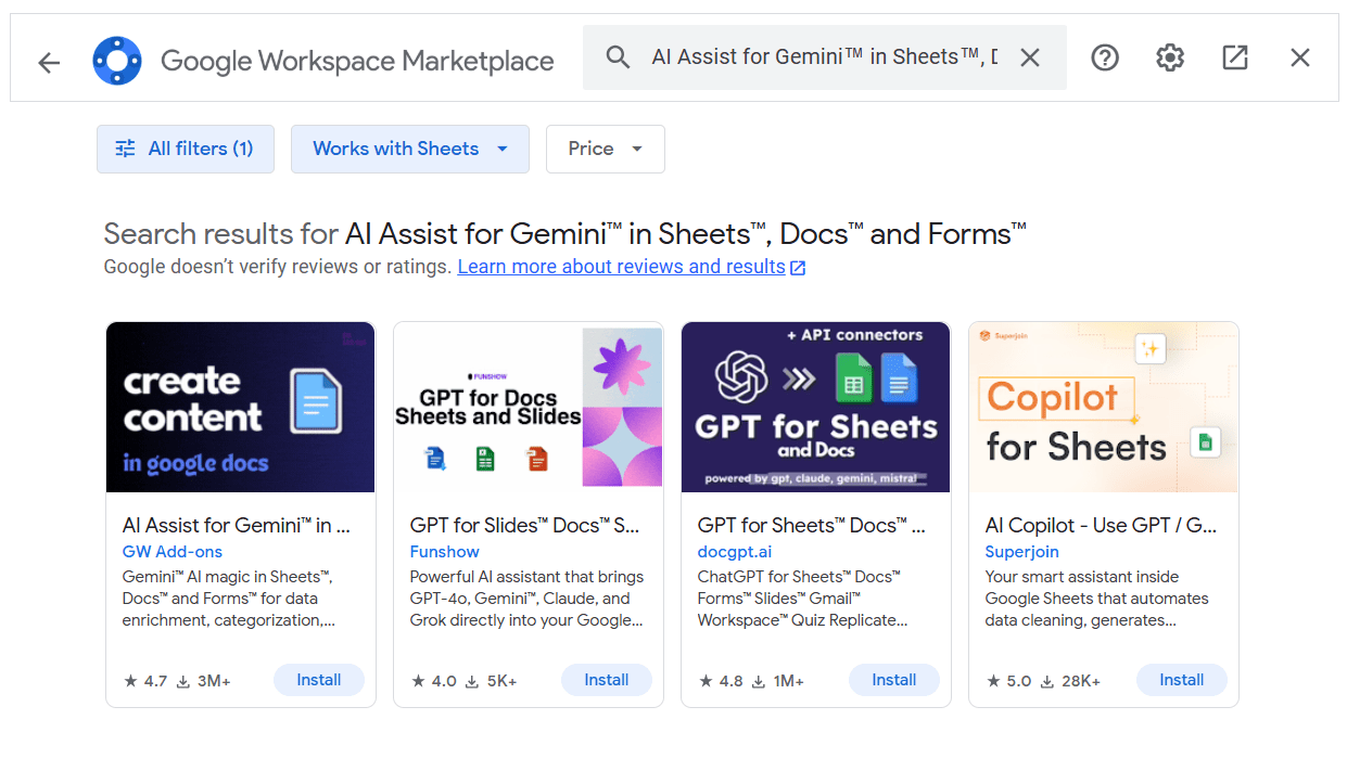 Search for AI tools like AI for Sheets or GPT-powered automation