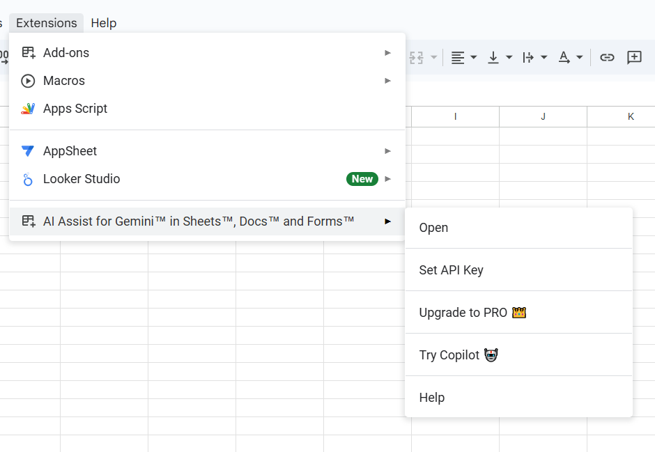 access it under Extensions: how to automate google sheets with ai