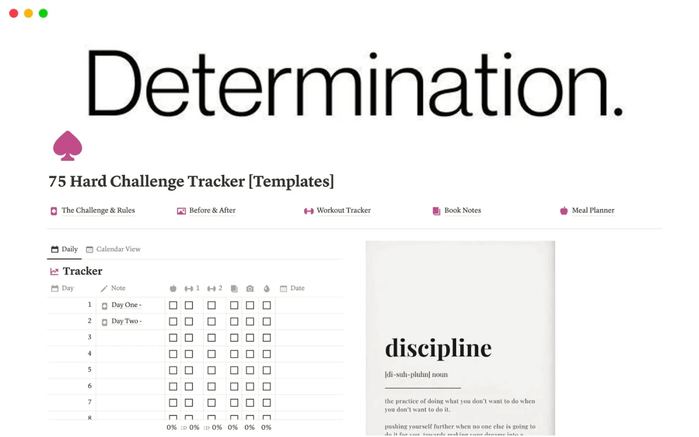 75 Hard Notion template to track challenge progress