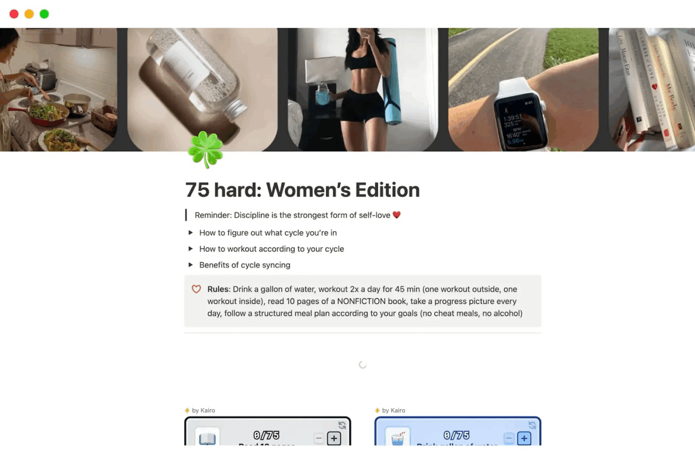 75 Hard Notion template that benefits women