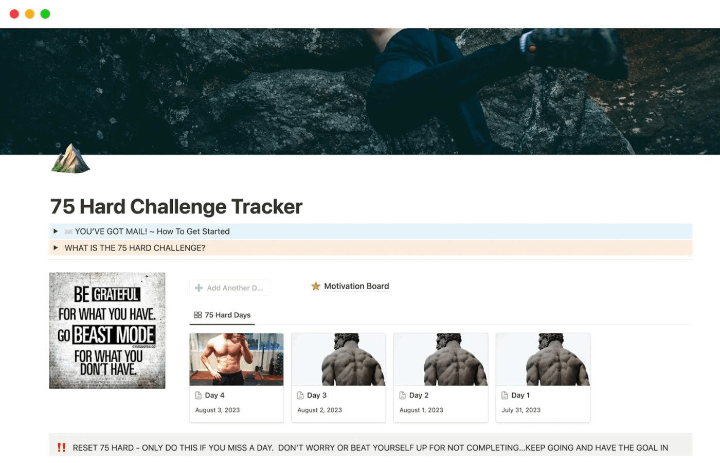75 Hard Notion template to maintain consistency