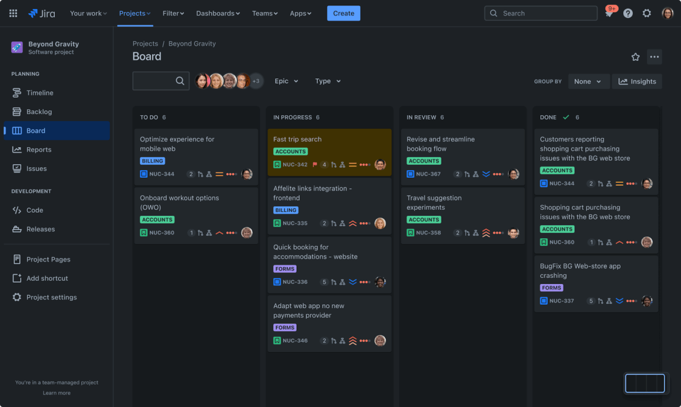 Jira: Best for software engineering and product sprints