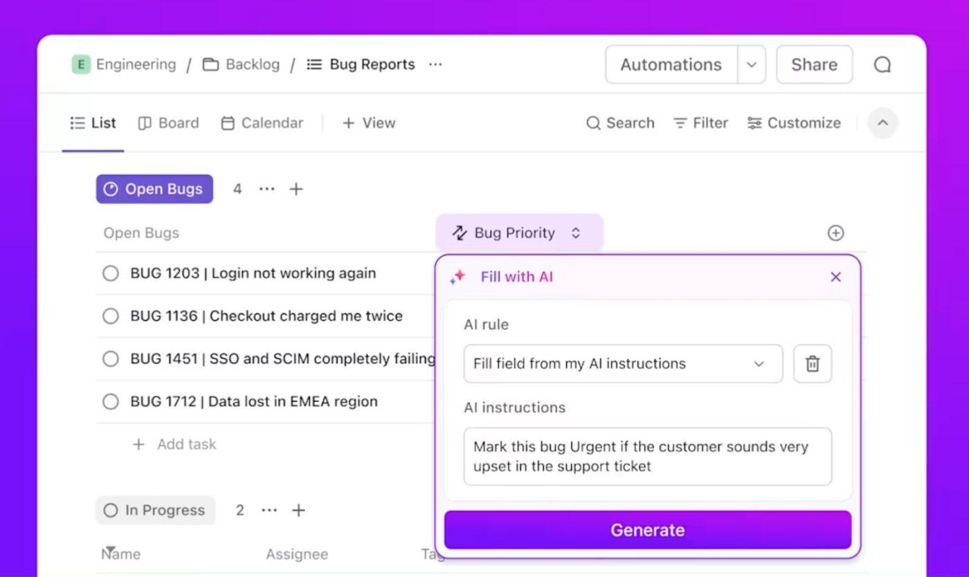 ClickUp Brain: Set up smart automations to handle updates across your workspace