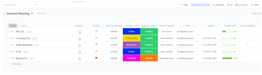 ClickUp Business Account Planning Gantt Chart Template