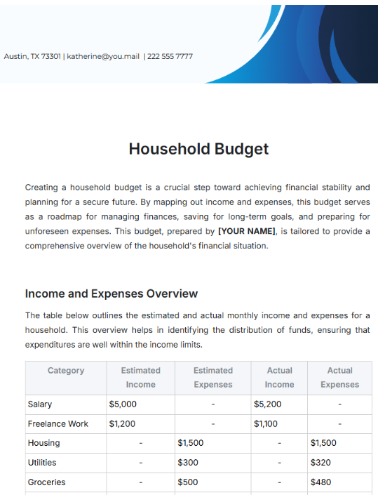 Household Budget Template by Template.Net