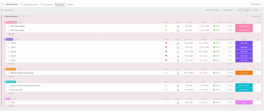 ClickUp Time Allocation Template : time blocking template google sheets