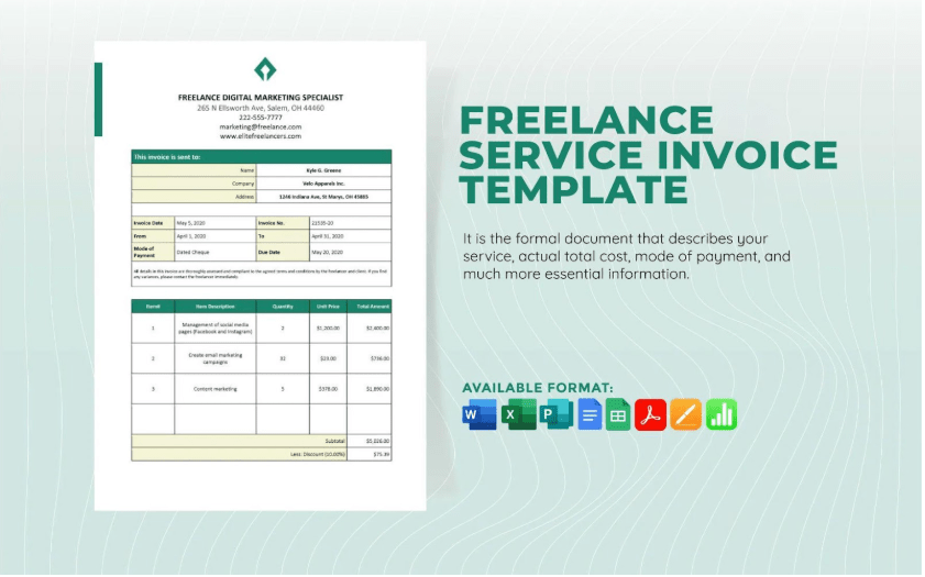 Freelance Service Invoice Template by Template.Net