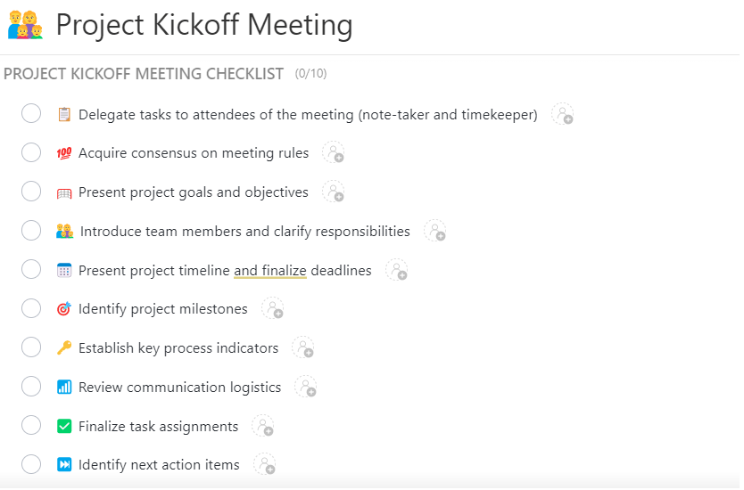 ClickUp Project Kickoff Meeting Template
