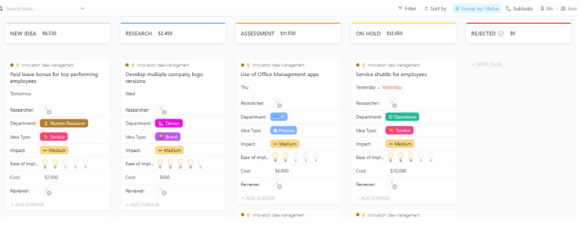 ClickUp Innovation and Idea Management Template