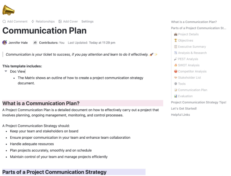 ClickUp Communication Plan Template
