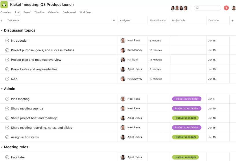 Asana Kickoff Meeting Template ; asana sprint planning template