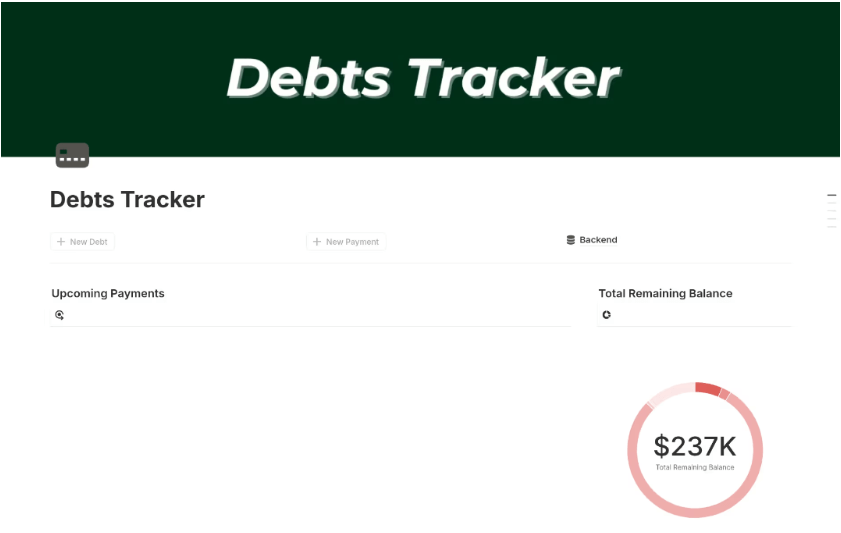 Notion Debt Tracker Template : notion budget templates