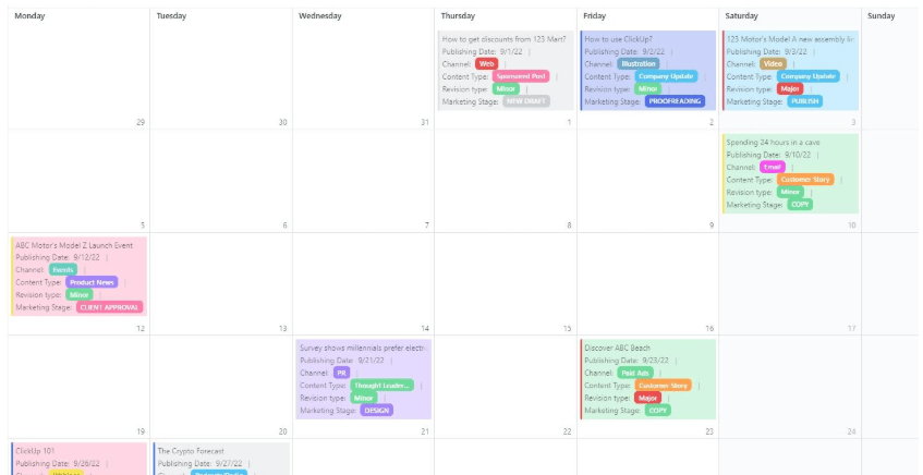  ClickUp Editorial Calendar List Template
