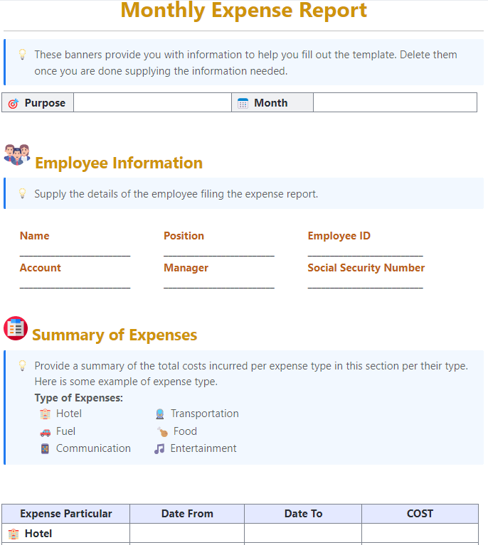ClickUp Monthly Expense Report Template