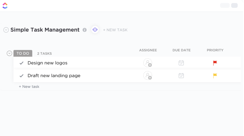 ClickUp Simple Task Management Template ; monday.com task management template
