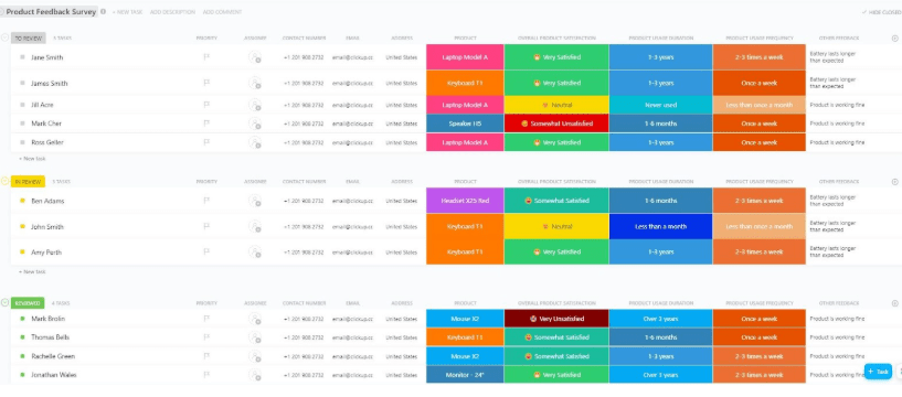 ClickUp Product Feedback Survey Template