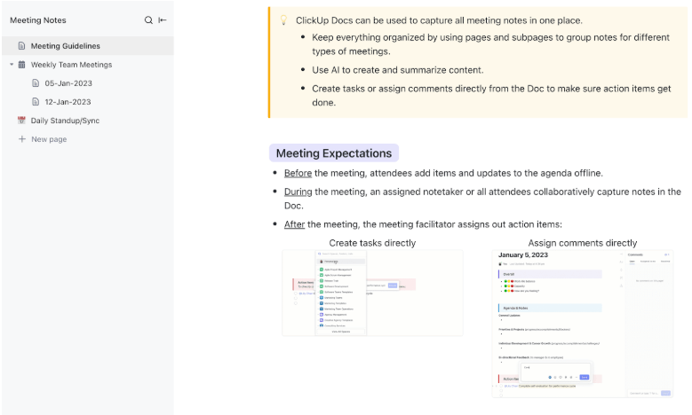 ClickUp Meeting Notes Template