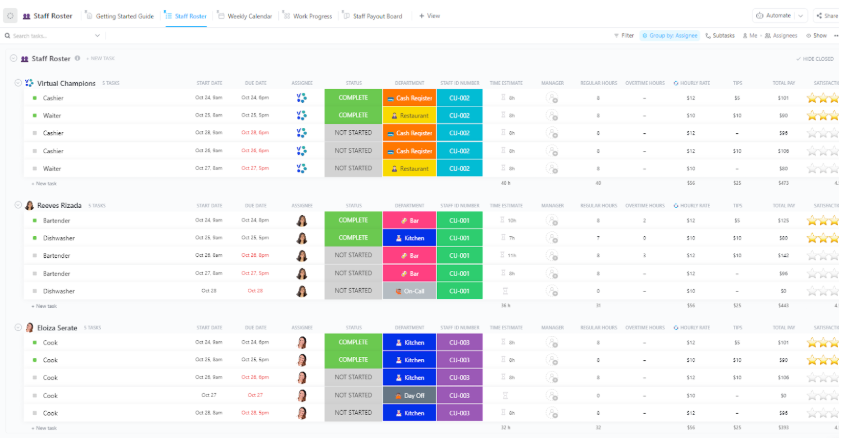 ClickUp Staff Roster Template