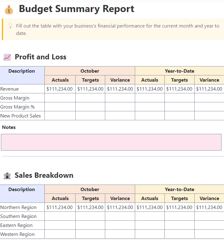 ClickUp Budget Report Template