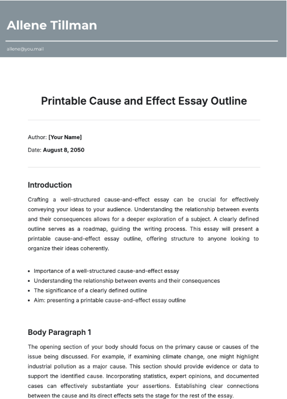 Template.net Cause and Effect Essay Outline Template