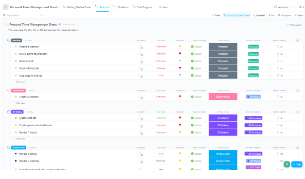 ClickUp Personal Time Management Sheet Template