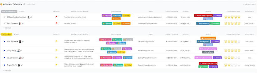 ClickUp Volunteer Schedule Template