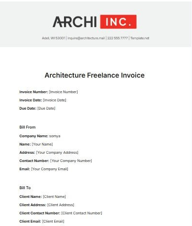 Architecture Freelance Invoice Template by Template.Net