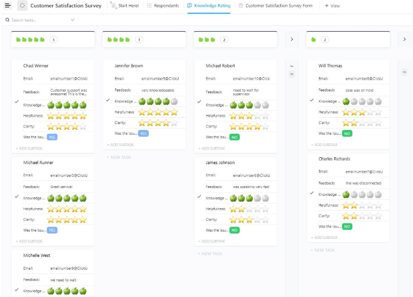 ClickUp Customer Satisfaction Survey Template ; Product Evaluation Template