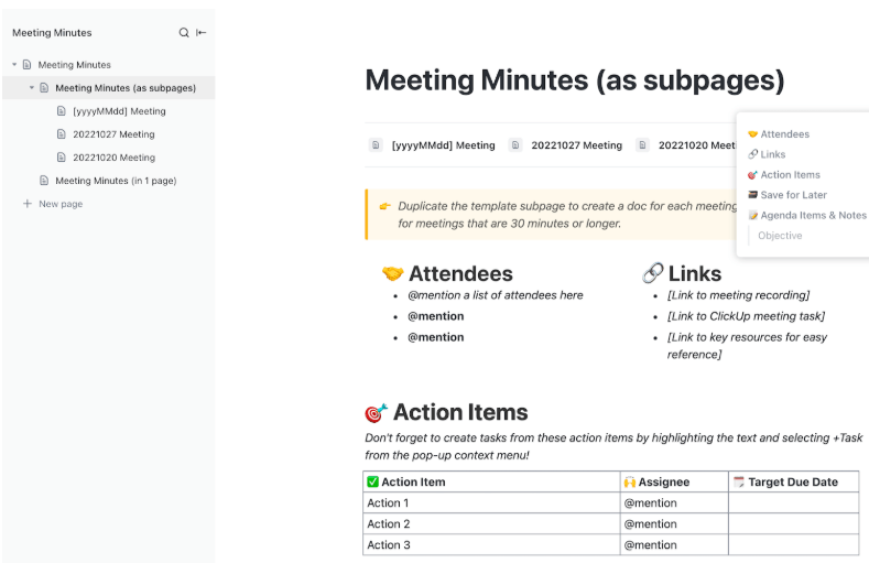 ClickUp Meeting Minutes Template
