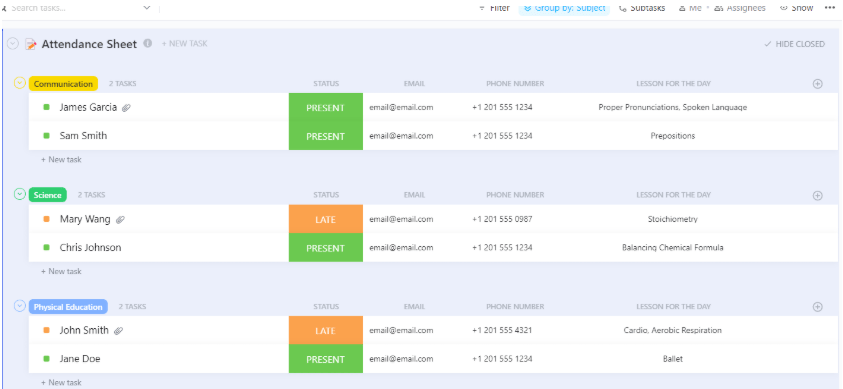 ClickUp Attendance Sheet Template