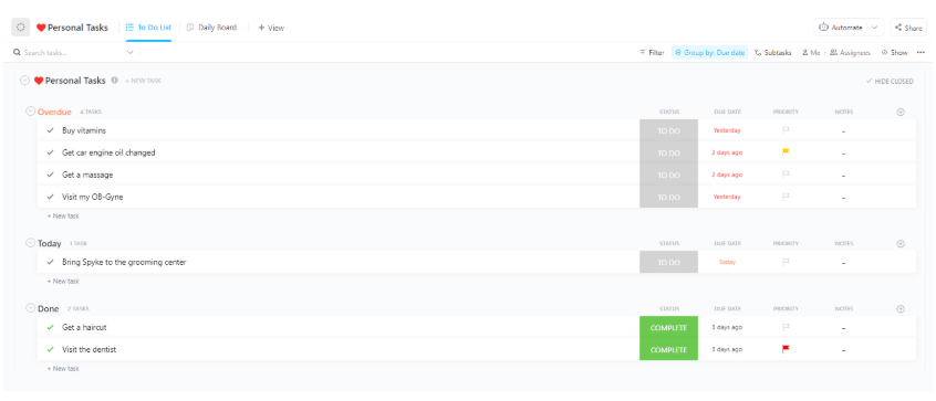 ClickUp Daily Task Management Template