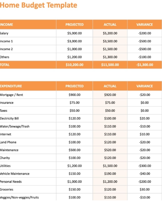 Simple Home Budget Template by Template.Net