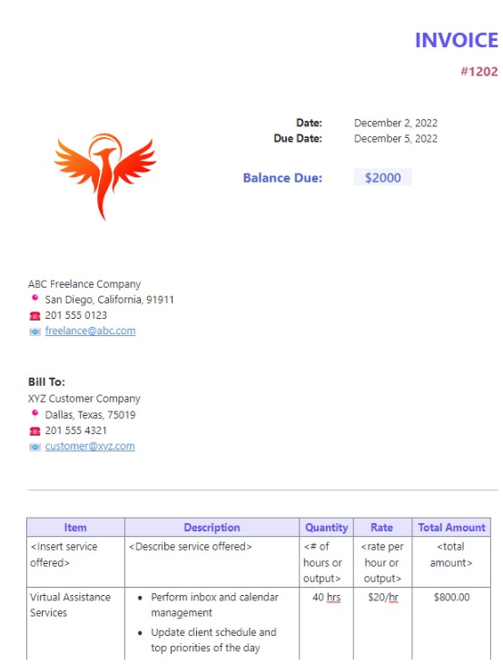 ClickUp Freelance Invoice Template