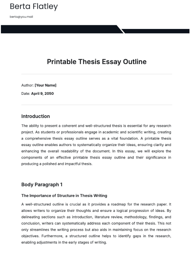 Template.net Thesis Essay Outline Template