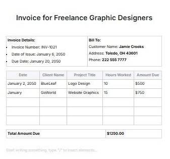 Freelance Invoice for Graphic Designers Template by Template.Net