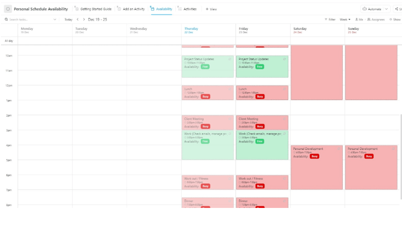 ClickUp Personal Schedule Availability Template