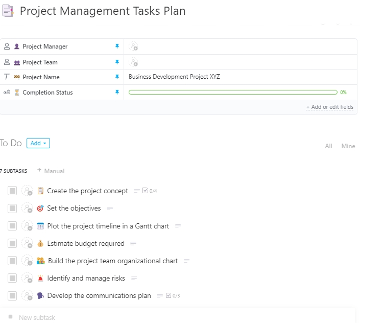 ClickUp Project Management Tasks Template