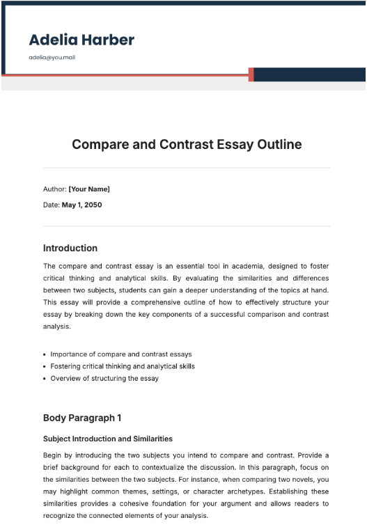 Template.net Compare and Contrast Essay Outline Template