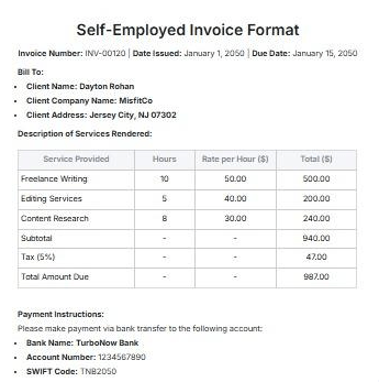 Self-Employed Invoice Format Template by Template.Net