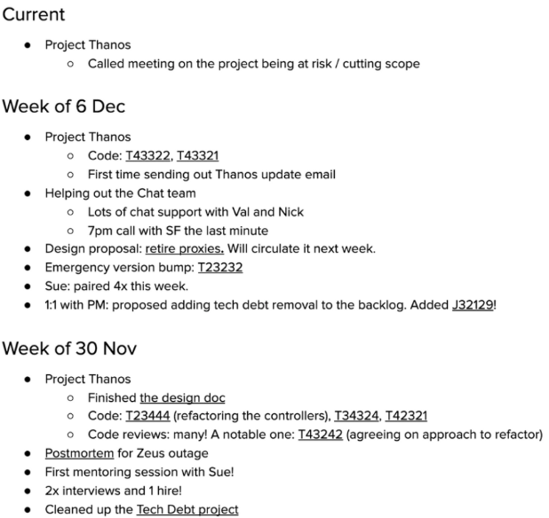 Software Engineer Work Log Template by Pragmatic Engineer