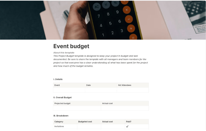 Notion Event Budget Template : notion budget templates